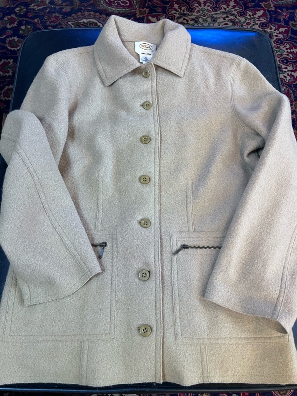 Talbots Beige Button Alpaca Wool Car Coat with Zip Pockets - Minimalist Classic - Picture 2 of 6